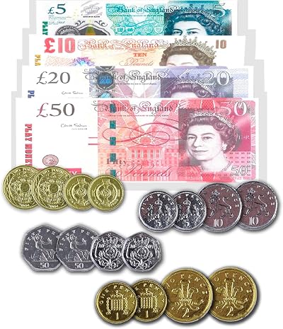 LORD C Play Money Pounds Banknotes And Coins Classroom Toy Set UK Currency