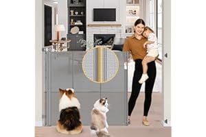 STCOCKIS Reinforced 42" Extra Tall Baby Gate 55" Wide Retractable Dog Gate with Support Rods - Bottom Anti-Escape, Extra Tall Pet Gate Indoor Stair Gate Retractable Gates for Dogs Outdoor Gates for Decks, Gray