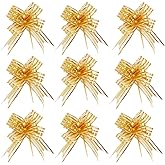 TIAMALL 30 Pcs 3.6 Inches Pull Bows Gift Wrap Bows Present Wrapping Pull Bow with Ribbon for Wedding Present Baskets (Gold)
