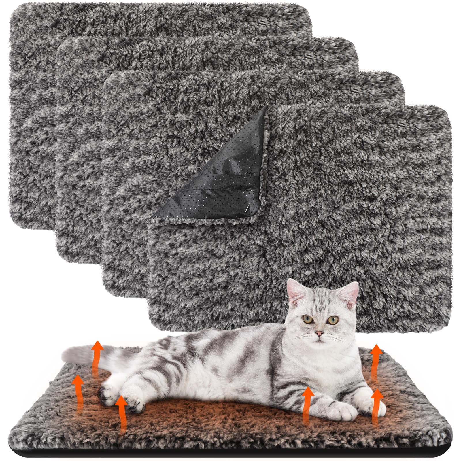 Photect Drydiet 4 Pack Self Warming Cat Bed Self Heating Dog Cat Pad Extra Warm Thermal Washable Pet Kennel Pad Crate Bed Mat Removable Cover Non Slip for Indoor Outdoor Pets (16 x 20 Inch,Gray)