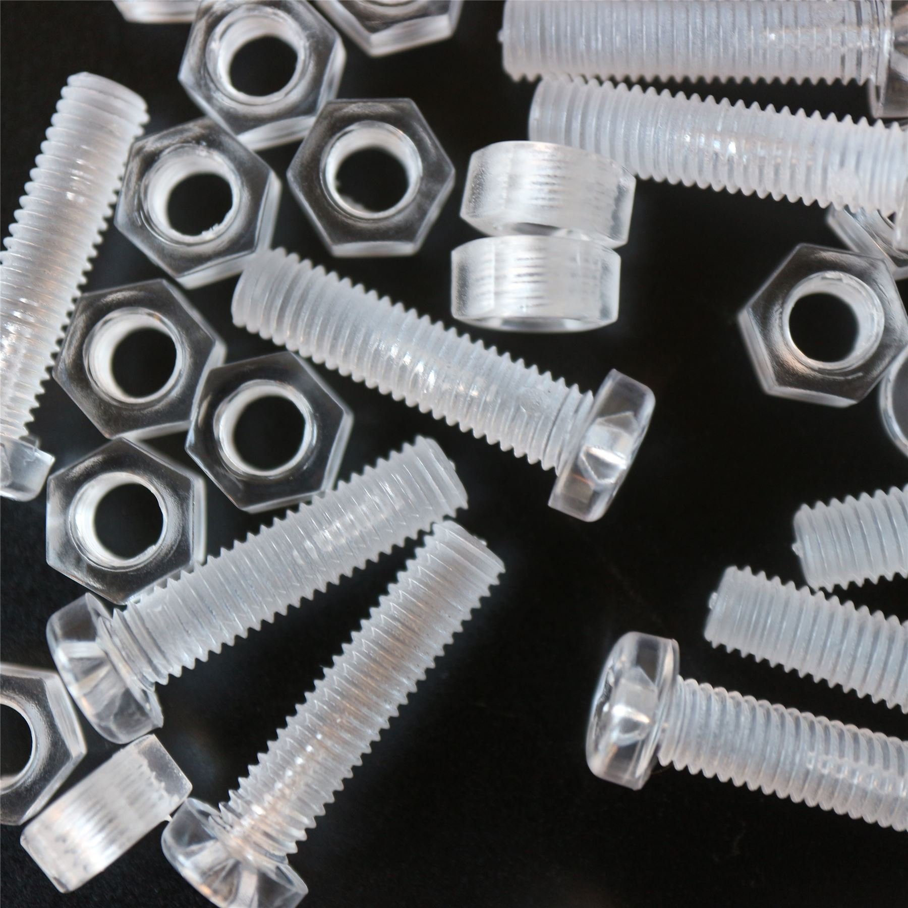 Pack of 20 Transparent Clear Plastic Acrylic M5 x 20mm Nuts & Bolts, Washers - Acrylic Plastic Screws