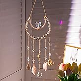 Crystal Suncatcher - Dreamsum Hanging Suncatchers with Crystals and Stones, Sun Catchers Indoor Window Catcher with Prism Pendants Stones Slices, Moon Crystal Suncatchers gift for Girls, Lover and Mom
