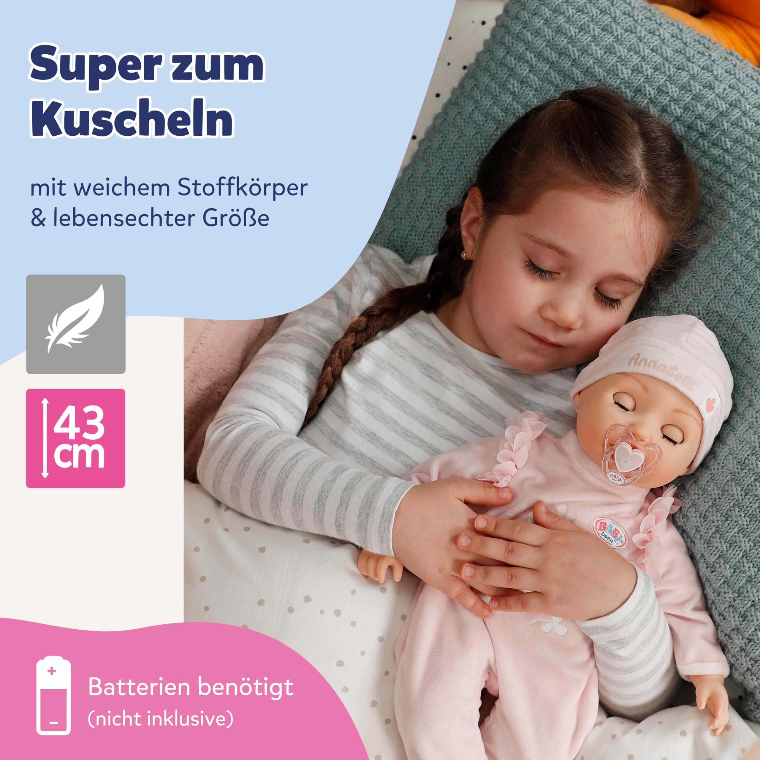 BABY Born Annabell 43 cm - Weiche Babypuppe mit 7 elektronischen Funktionen & Sound - Geeignet für Kinder ab 3 Jahren - Puppe inkl. Zubehör - Benötigt Batterien 7