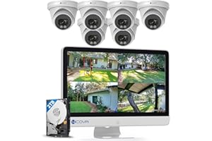 FORCOVR 4COVR PoE 4K NVR Security Camera System with Monitor, AI Human/Vehicle Detection, 8 CH 8MP NVR with Monitor Pre-Installed 2TB HDD, 6X 8MP Wired Dome IP Home Camera IP67 Night Vision, LY97SA8MU806