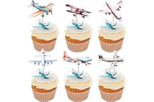 YCTHUNFISH 36 Pack Airplane Cupcake Toppers Glitter Plane Cupcake Picks for Baby Shower Aviation Fighter Theme Birthday Party Cake Decorations Supplies
