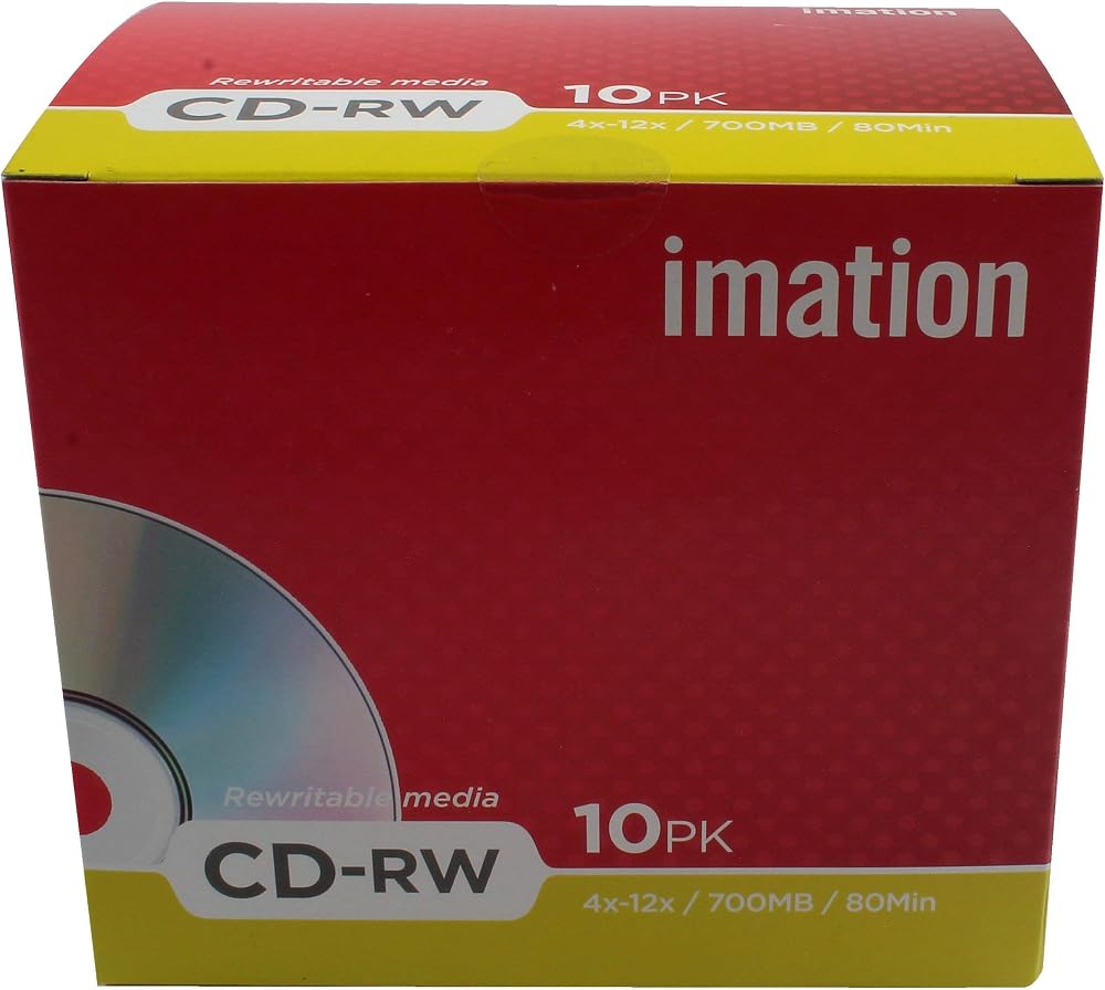 Imation CDRW 4-12X 10 Pack Retail Showbox 700MB 80min Rewritable CDs