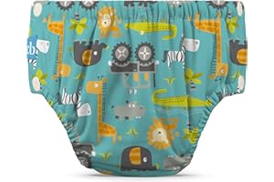 Charlie Banana Reusable Swim Diaper, Washable, with Easy On and Off Snaps for Baby Girls Boys, Soft and Snug Waterproof Fit to Prevent Leaks - Gone Safari, Size L (22-34 lbs)