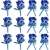 Giegxin 12 Pieces Wrist Corsage Boutonniere Set Artificial Rose Handmade Bridesmaid Corsage and Groom Men Boutonniere for Prom Suit Decoration, Wedding, Ceremony Anniversary Dinner Party (Dark Blue)