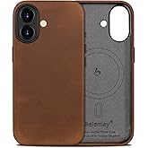 Belemay Handcrafted Crazy Horse Leather Case for iPhone 17, Compatible with MagSafe, Vintage Aesthetic, Two-Tone Effect, Unique Patina, Camera Control Button, Metal Buttons (6.3"), Vintage Brown