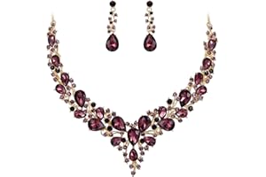 BriLove Women's Wedding Bridal Austrian Crystal Teardrop Cluster Statement Necklace Dangle Earrings Jewelry Set