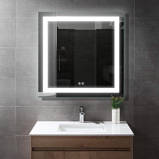Amazon Com Bath Knot Wall Mounted Smart Vanity Mirror With Lights Led Square Bathroom Makeup Vanity Mirror With Etl Listed For Whole Mirror Unique Design With Defogger And Touch Dimming Switch