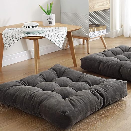 Amazon Com Square Floor Seat Pillows Cushions 22 X 22 Soft Thicken Yoga Meditation Cushion Pouf Tufted Corduroy Tatami Floor Pillow Reading Cushion Chair Pad Casual Seating For Adults Kids Dark Grey