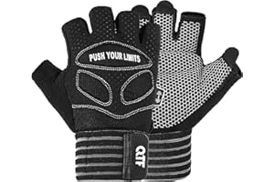 QTF Workout Exercise Gloves for Men & Women,Gym Workout Long Wrist Strap Fingerless Gym Gloves Full Palm Protection for Weigh