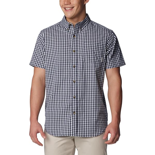 Columbia Rapid Rivers Camicia Uomo Maniche Corte – Colletto Button Down, Stampata, Nero, XL