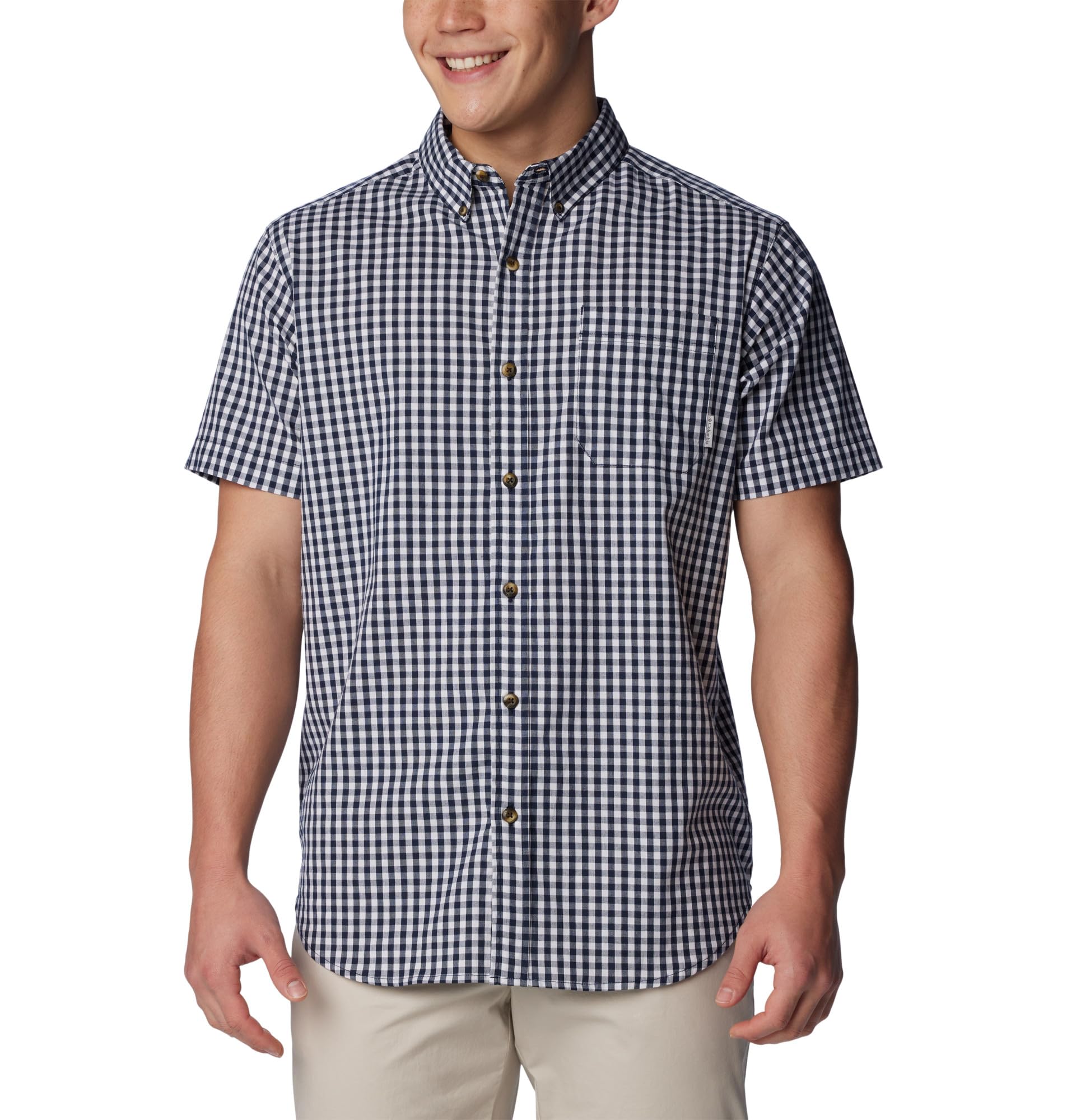 Columbia Men's Rapid Rivers II Short Sleeve Shirt, Collegiate Navy Gingham, Small Image