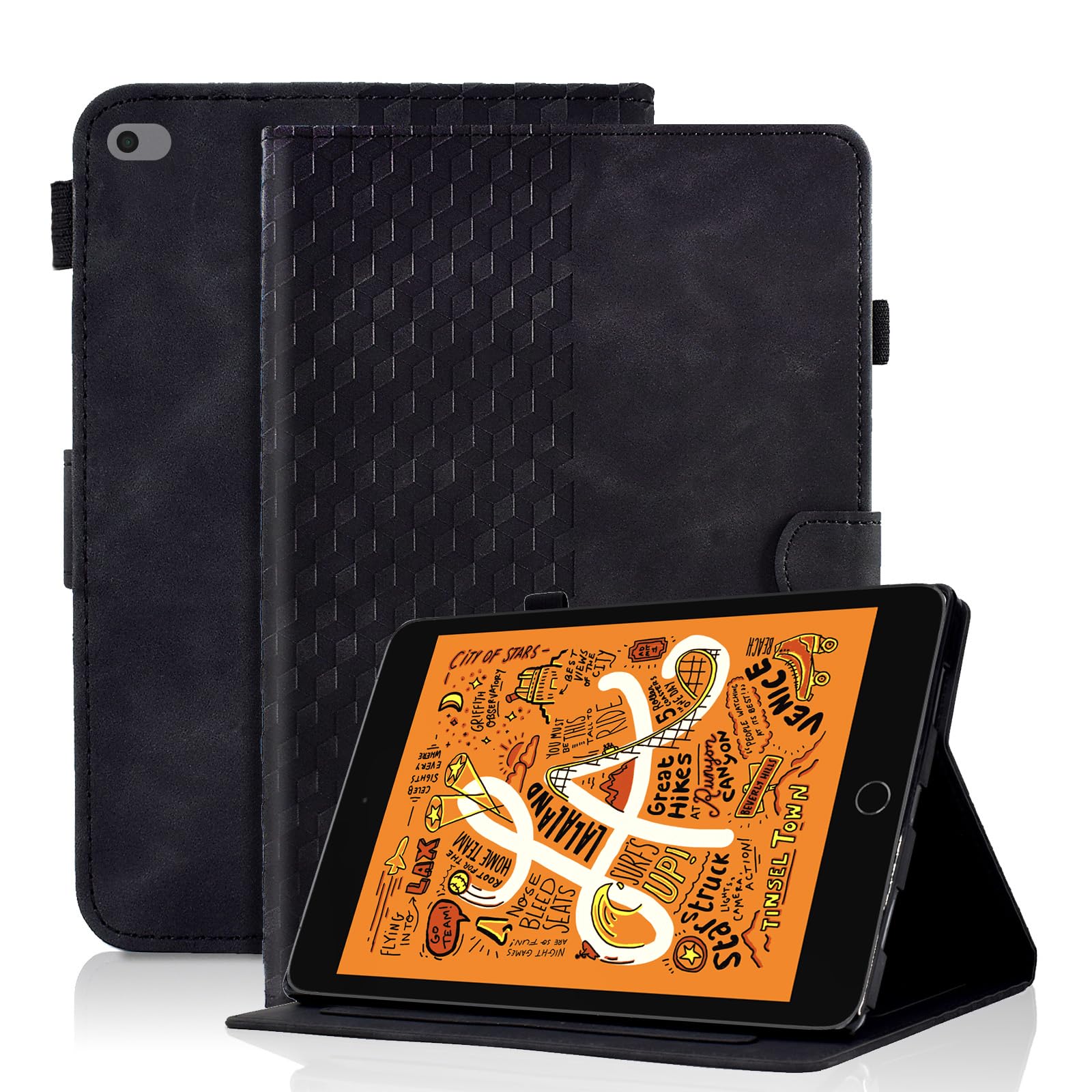 Vkooer Case for iPad MINI 5th Generation 2019 7.9 inch - iPad MINI 4/3/2/1 PU Leather Folio Flip Cover Smart Shell with Auto Sleep/Wake Multi Angle Viewing Stand, Black