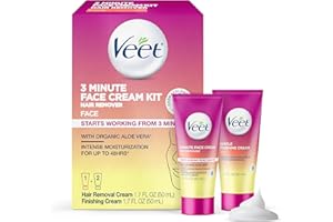 Veet 3 Minute Facial Hair Removal Cream for Women, Depilatory Cream with Organic Aloe Vera, 2 Piece Women's Facial Hair Remover Kit, 1.7 Fl Oz Hair Removal Cream + 1.7 Fl Oz Finishing Cream