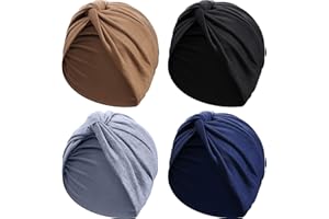 SATINIOR 4 Pieces Turbans for Women Soft Pre Tied Knot Fashion Pleated Cancer Turban Cap Chemo Headwrap Sleep Hat, 4 Colors