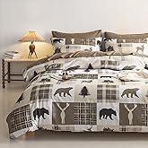 Wake In Cloud - Rustic Comforter Set, Cabin Christmas Lodge Western Country Bear Deer Moose Woodland RV Outdoor Theme, Soft Lightweight Bedding, 3 Pieces, Taupe, King Size