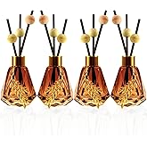 Meinvcisi 4 Empty Fragrance Glass Diffuser Bottles, Refillable Diffuser Bottles with 20pcs Reeds Sticks &12 Wood Balls&4 Metal Leaves, Reed Diffuser Set, Diamond Style,60ML, Gradient Brown.