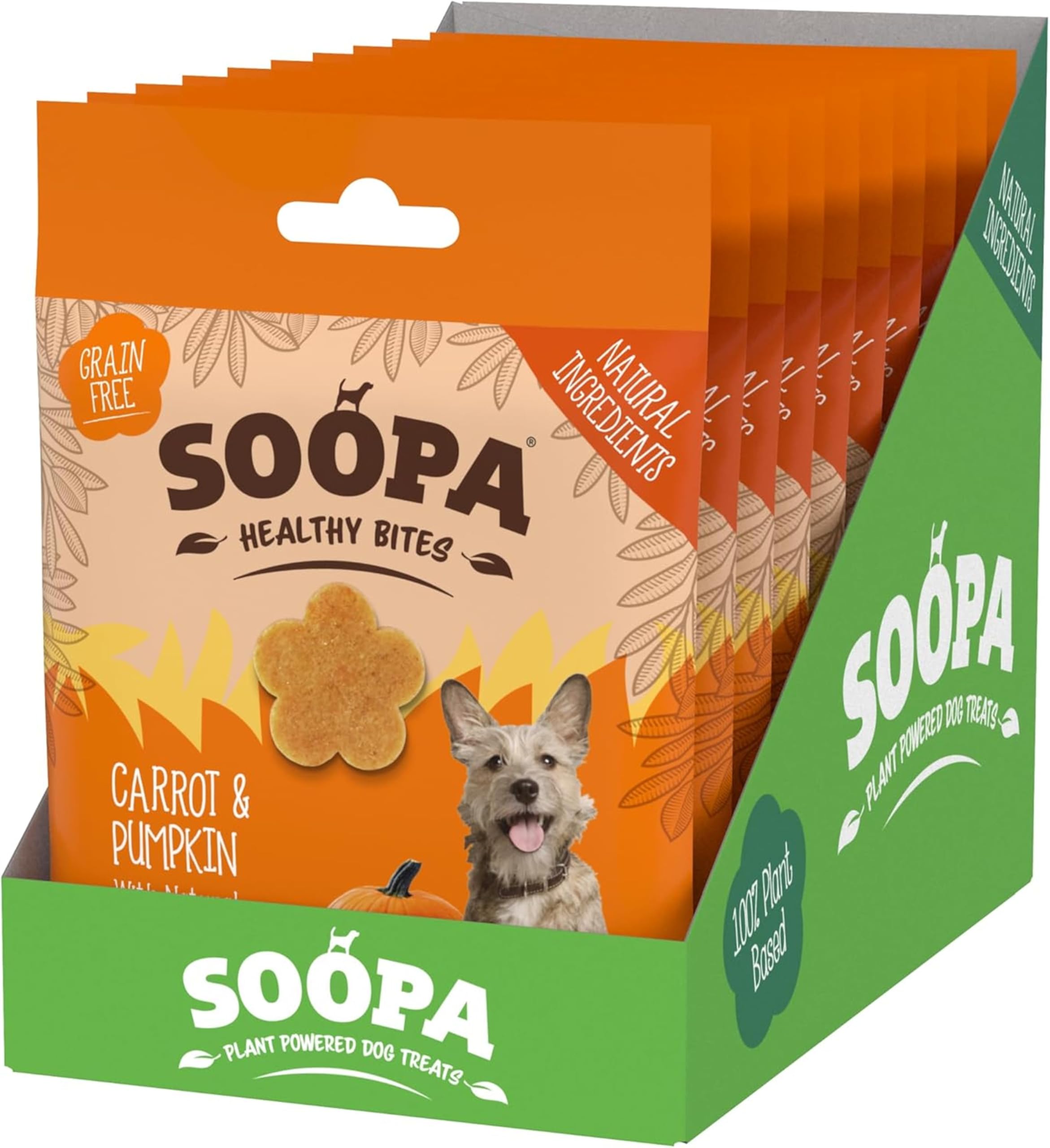 Soopa Carrot & Pumpkin Healthy Bites 10-Pack, Human-Grade, Grain-Free, Natural Dog Treats for Small Dogs, Medium, Large, Puppy, Dog Training Treats, Low Calorie, Superfood, Vegan, 10 x 50 g — image 1