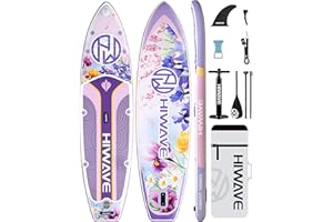 Hiwave Inflatable Paddle Board 11 '* 34 "* 6" Extra Wide Sup Board, 420lb Capacity Paddle Board for Adults, Suitable for Sea and Lakes, 2+1Family Board