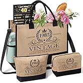 40th Birthday Gifts for Women, Vintage 1985 Reusable Grocery Tote Bag Beach Bag & Back in 1985 Poster, Personalized 40 Years Old Gifts for Wife Mom Sister Her