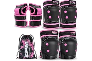 2PM SPORTS Knee Pads for Women, Wrist Guards Knee and Elbow Pads Set with Drawstring Bag, Protective Gear Set for Girls Kids Roller Skating Skateboard