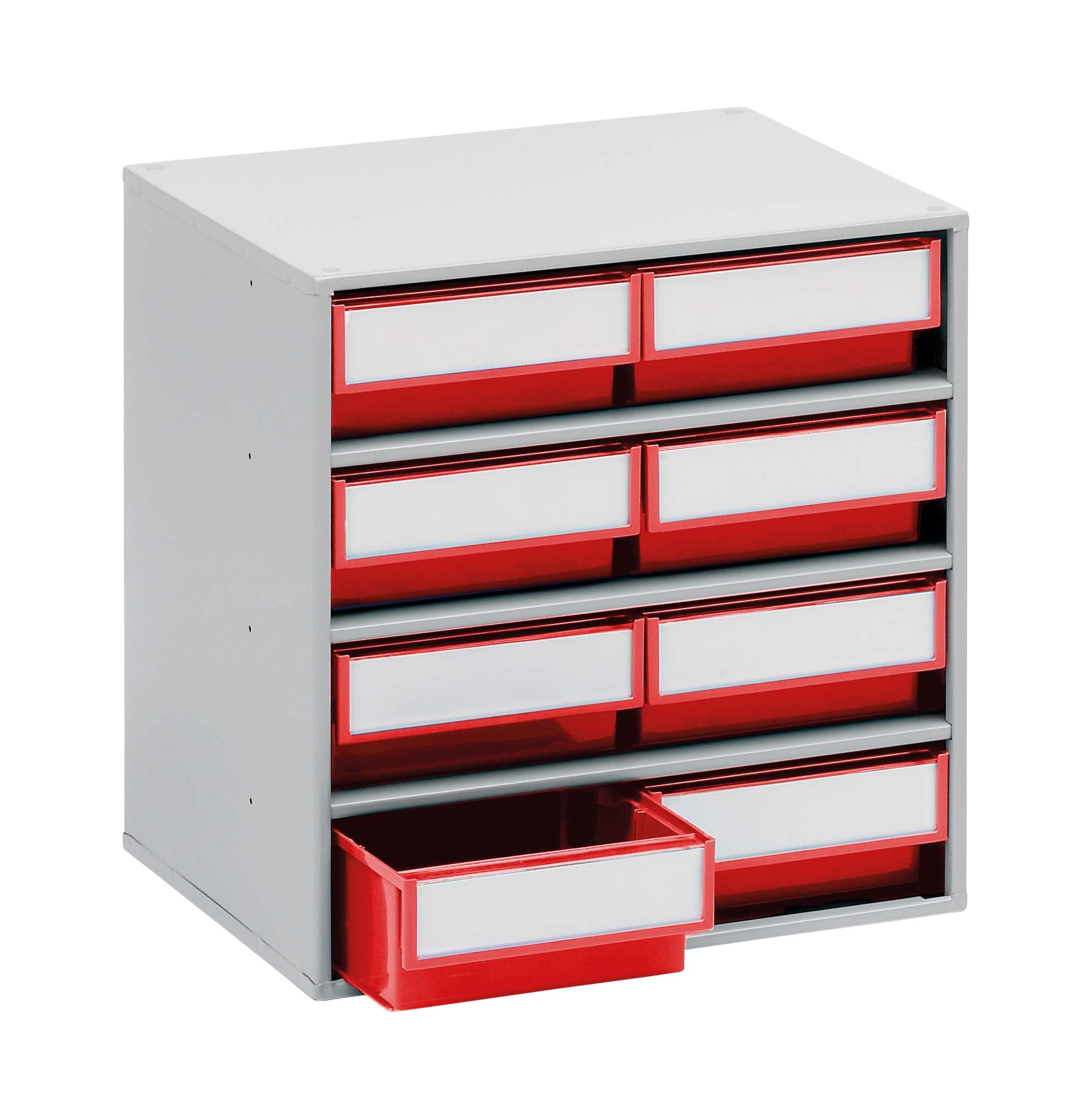 Treston 0830-5 Storage Cabinet, Graues Gehäuse, Rote Schubladen, Overall Size 400 x 300 x 395mm