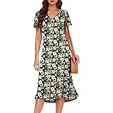 VOBCTY Women's Casual Short Sleeve Tshirt Dress Summer Side Split Loose V Neck Dresses