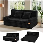 MeMoreCool 59" Boneless Loveseat Sofa Bed, Bubble Corduroy Couch, Black | Bubble Corduroy Futon Couch, 2-in-1 Floor Sleeper, Washable Cover, High-Density Foam for Small Living Room and Guest Room