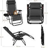 Yaheetech Zero Gravity Chair Outdoor Recliner with Cup Holder Black view 3