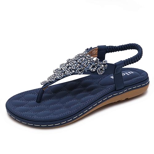 Sandalen Damen Sommer Flip Flops Bohemian Flach Zehentrenner mit Strass