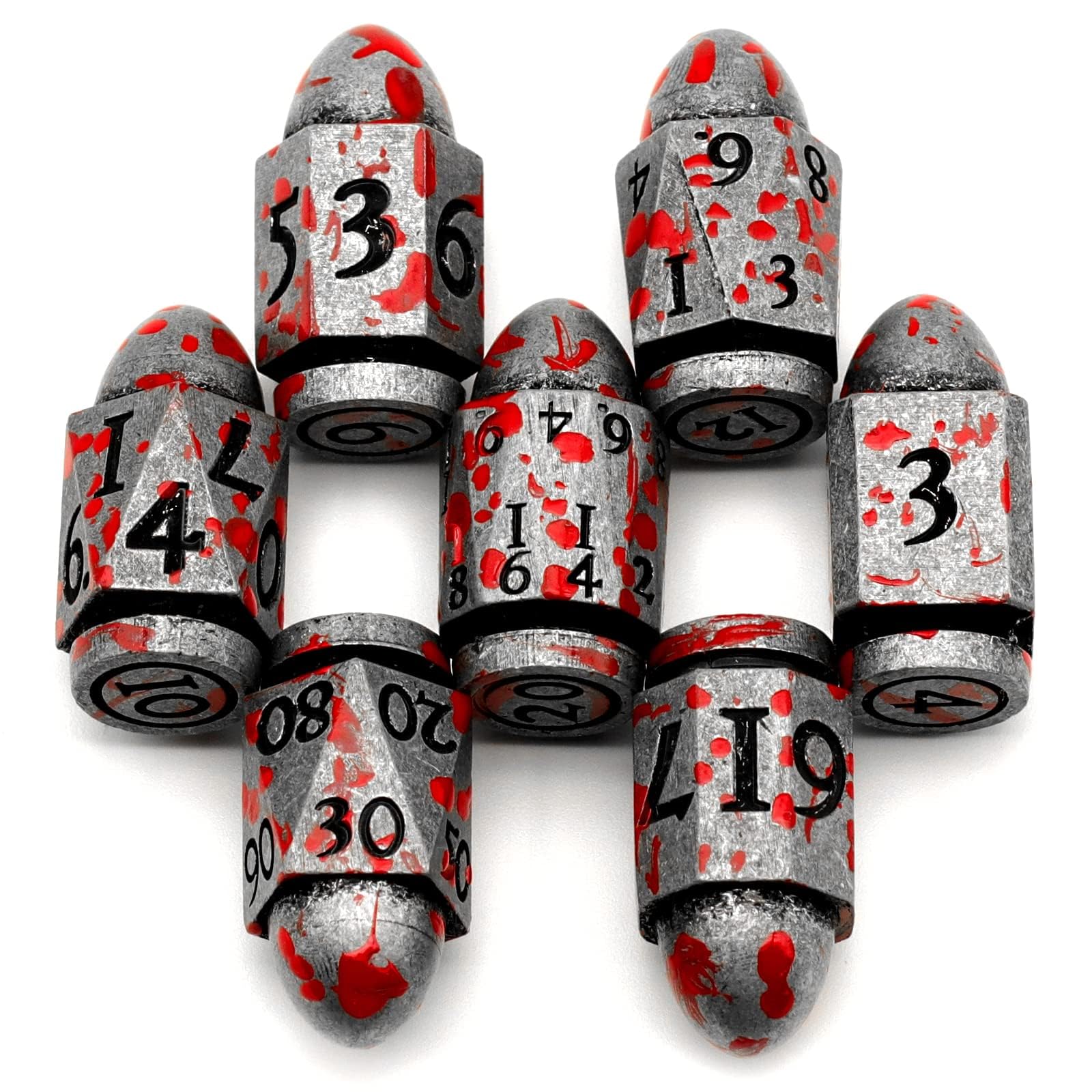 DND Dice Set for Dungeons and Dragons, ZHOORQI Bullet Metal Dice Set, 7Pcs/Set Polyhedral Dices for D&D Role Playing Games（7-Blood Silver） — image 1
