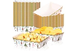 Dunzoom 60 Pcs Christmas Paper Food Trays Xmas Plaid Light Nutcracker Movie Snack Tray Disposable Christmas Paper Boat for Nacho Popcorn Hot Dog Holiday Party Supplies(Lovely)