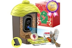 AIPOAAOL Smart Bird Feeder with Camera Outdoor: 2K Wild Bird Watching Video Cam - Unique Gifts for Nature Lover - Birds House Window at Garden IP66 Solar Charged & Squirrel-Proof Alarm