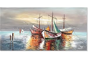 zoinart Abstract Sailboat Painting 3D Modern Oil Paintings on Canvas Large Wall Art Colourfull Fishing Boat Artwork Living Room Wall Decor