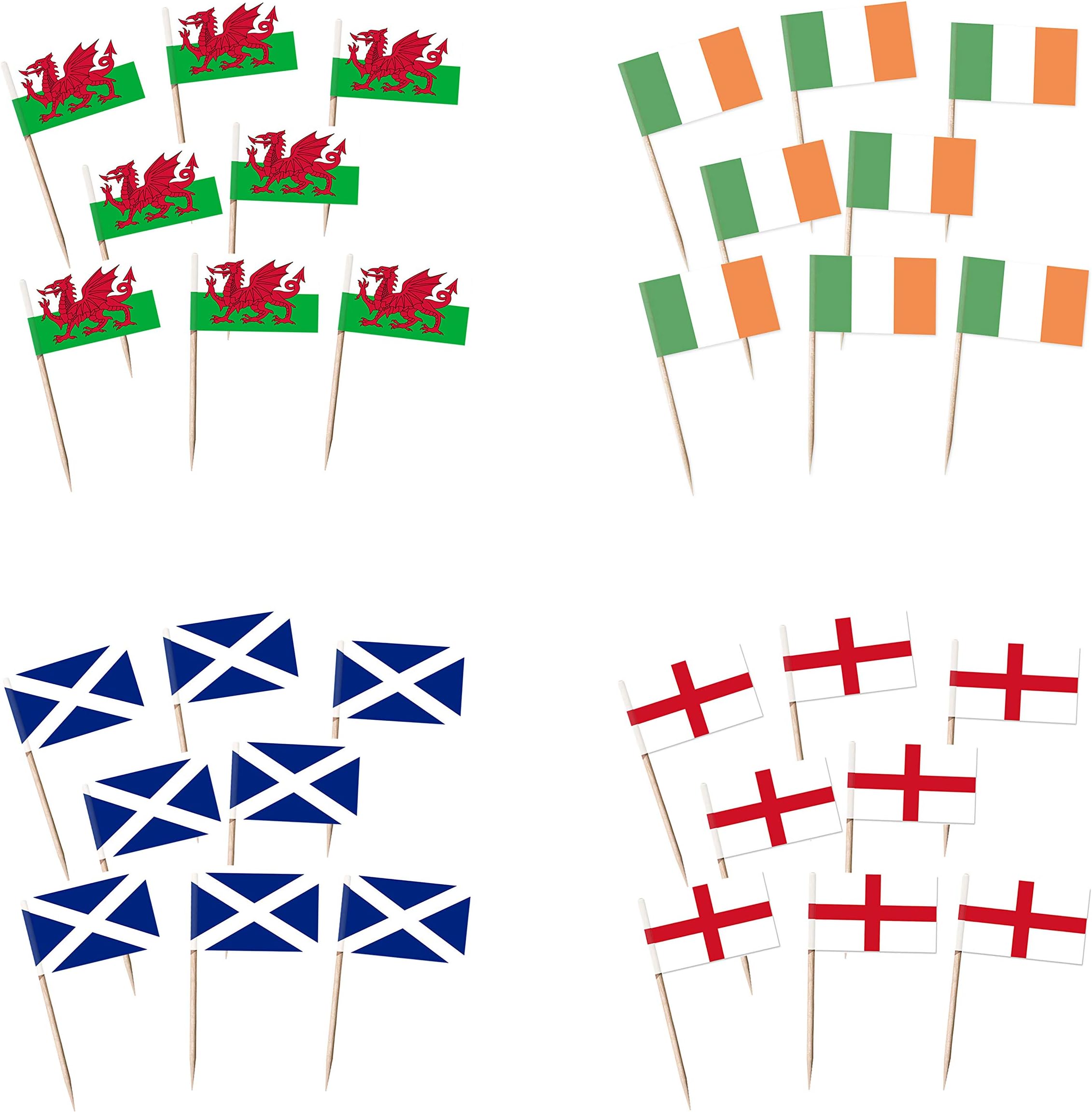 by Robelli Pack of 200 England, Ireland, Scotland, Wales Cocktail Picks for Cupcakes, Canapés etc