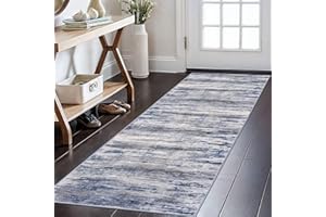 KOZYFLY Modern Abstract Washable Rug Runner 2x6 Runners for Hallways Non-Slip Soft Kitchen Runner Rugs, Print Grey-Blue Striped Carpet Runner for Entryway Bathroom Laundry Room Foyer