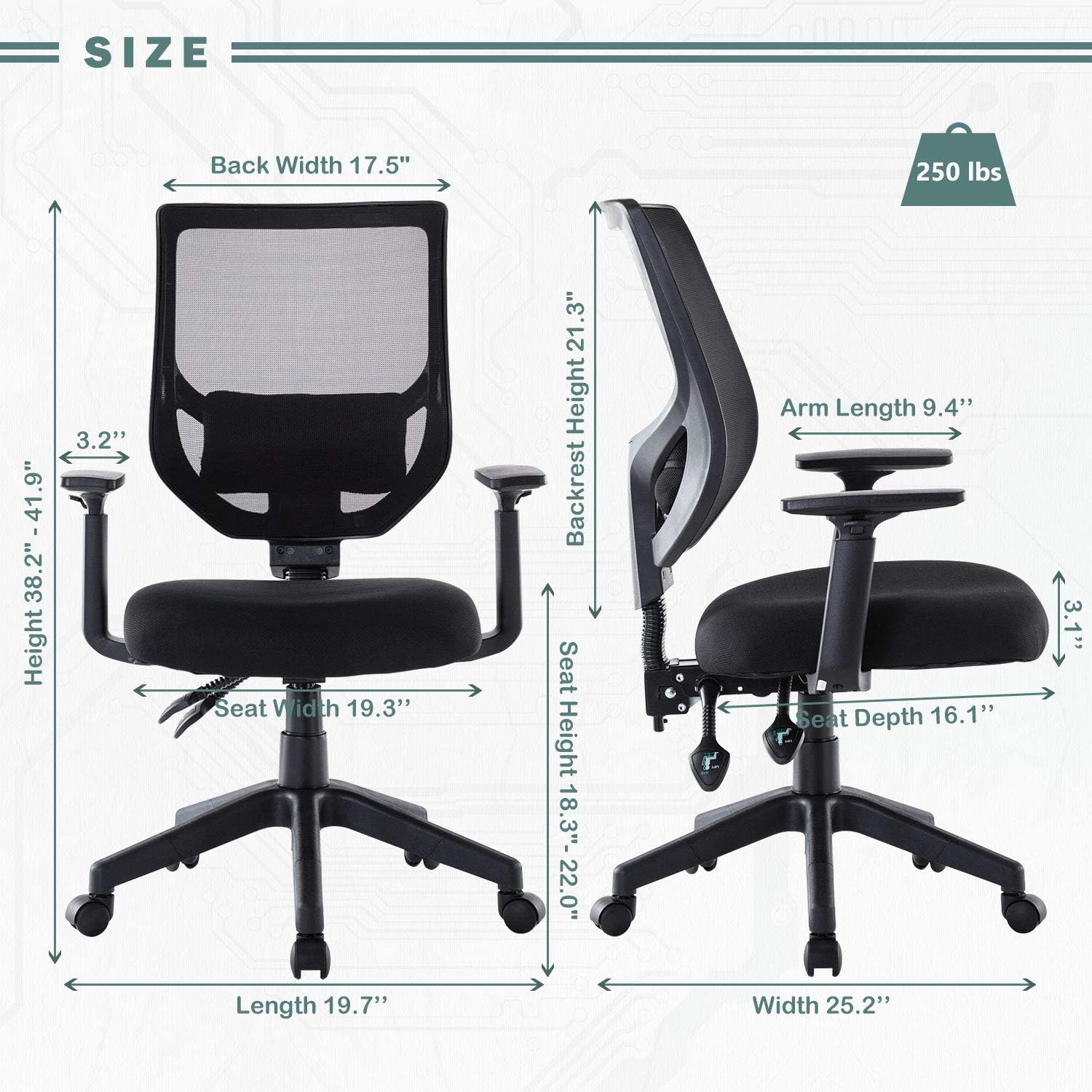 Rimiking Mesh Office Chair, Mid Back Ergonomic Swivel Black Mesh Computer Chair Adjustable Height and Armrest with Lumbar Support Task Chair: Kitchen & Dining