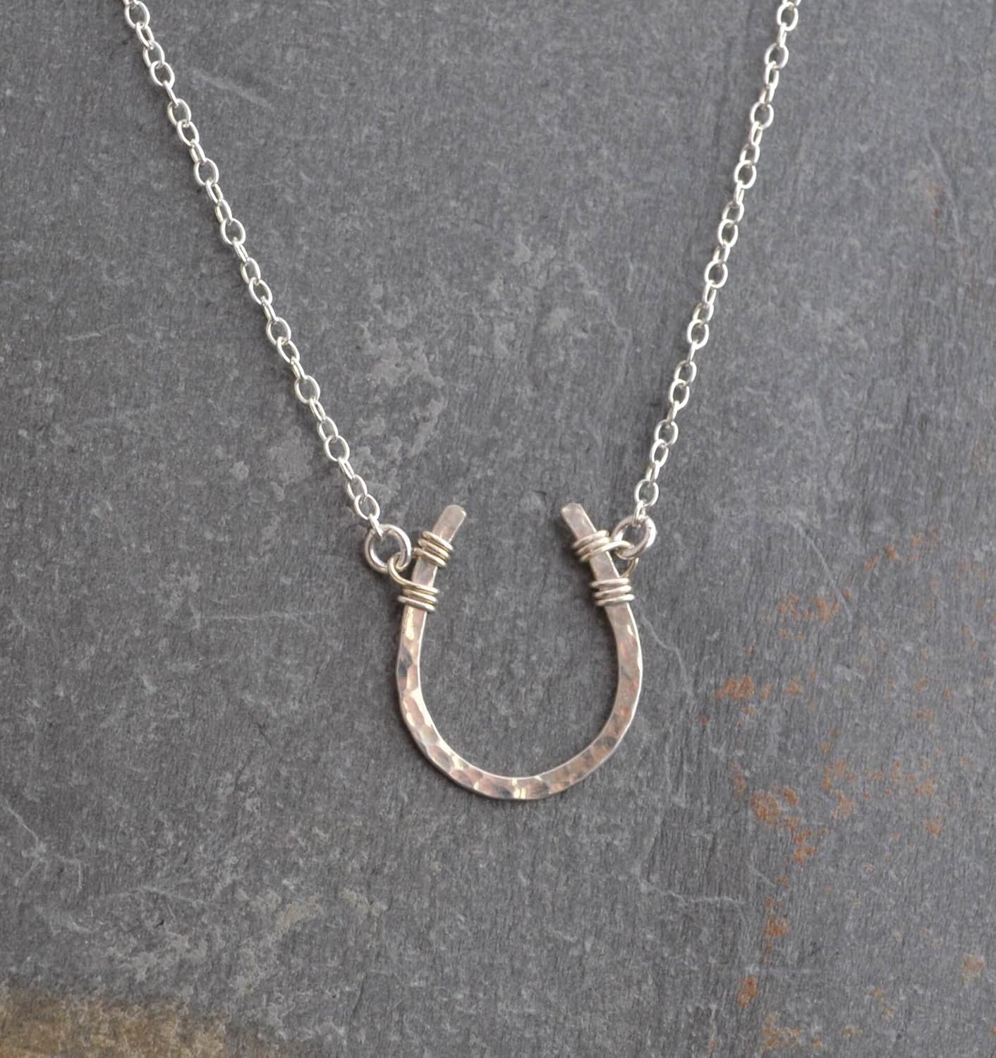 Lucky Horseshoe Necklace Hammered 18 inch chain length