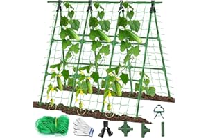 YEGHUJAR A-Frame Cucumber Trellis for Raised Bed - 3.9Ft x 3.9Ft, Heavy-Duty Detachable Garden Trellis with Netting & Clips, Support for Climbing Outdoor Cucumber, Tomatoes, Luffa, Bitter Melon, Vining Flowers