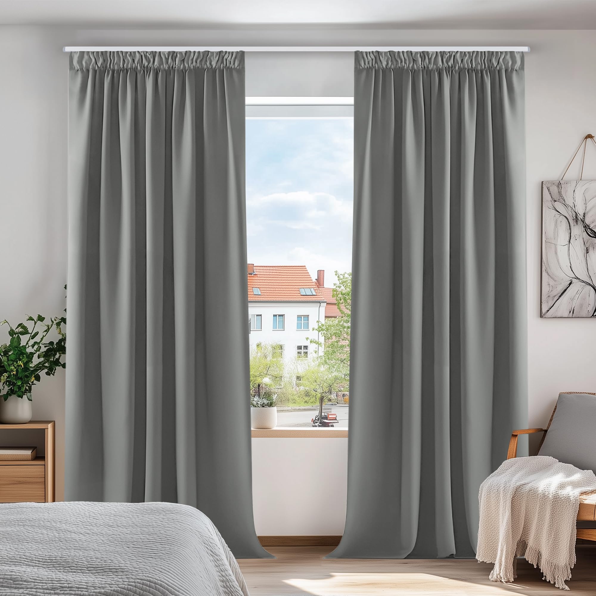 Deconovo Super Soft Solid Pencil Pleat Curtains Thermal Insulated Blackout Curtains for Living Room Light Grey W55 x L69 Inch 2 Panels — image 1