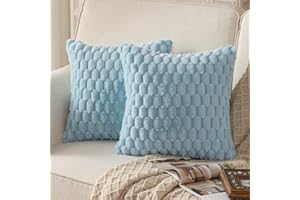MANDIOO Pack of 2 Light Blue Super Soft Plush Fluffy Decorative Throw Pillow Covers 16x16 inch 40 x 40 cm Faux Fur Wool Velve
