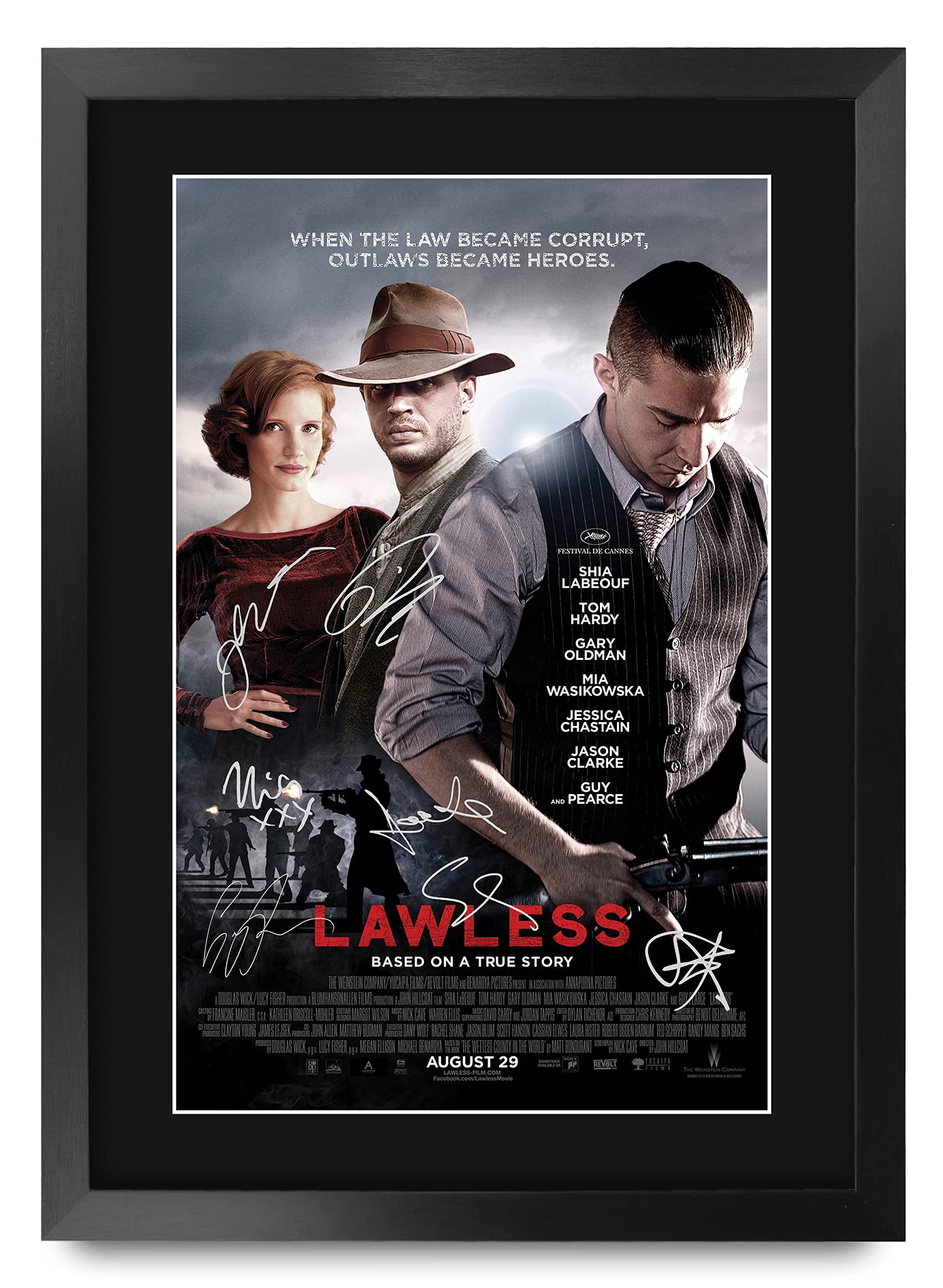 HWC Trading Lawless The Cast Tom Hardy Shia LaBeouf Gifts Printed Poster Signed Autograph Picture for Movie Memorabilia Fans - A3 Framed