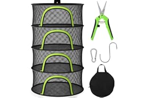 BRIVADO Herb Drying Rack Hanging Mesh 4 Layer 18" with Zipper, Garden Pruning Shear, Hook & Carabiner Clip for Drying Herbs, Plants, Seeds, Buds | Hydroponics & Grow Tents Herb Dryer Hanging Rack