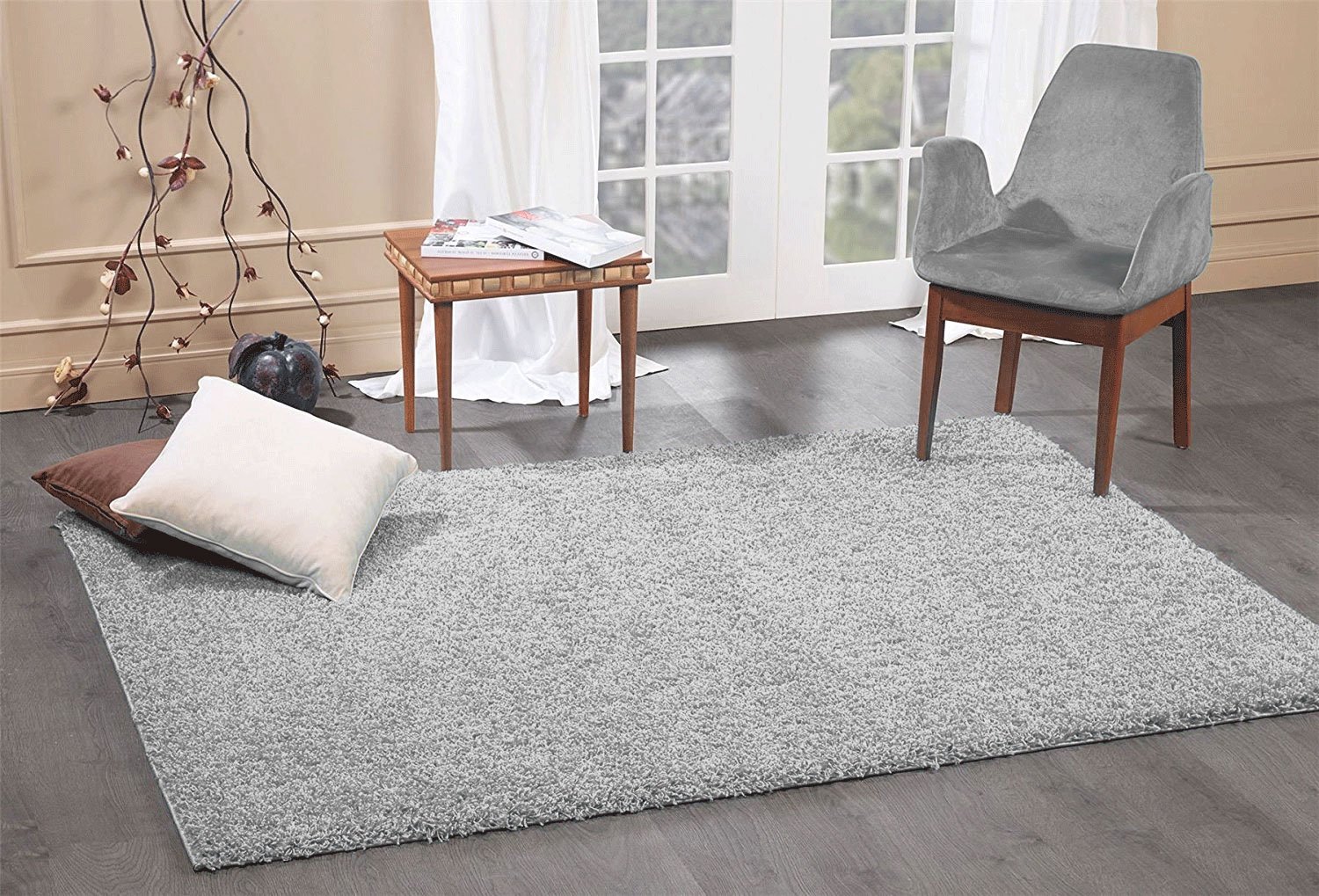 A2Z Rug (80x150 cm (2ft8 x 5ft) Silver) Cozy Shag Collection Solid 5cm
