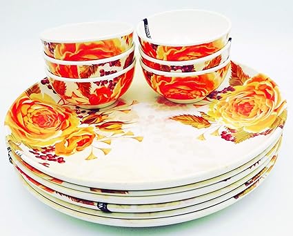 Smart Dinning Dinner Set/Plates Set & Bowl Set - Berry Berry Pack of 12 (Melamine)