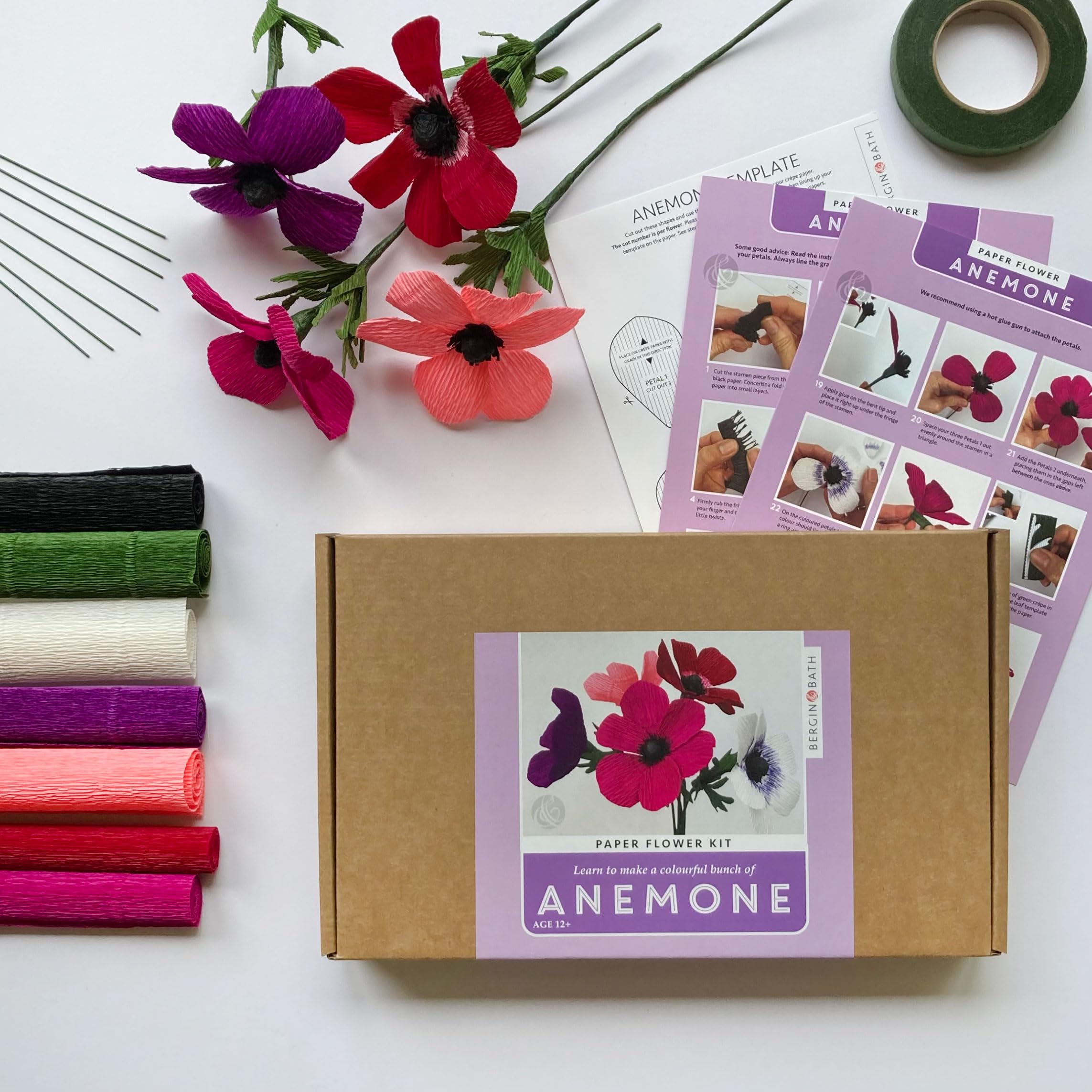 Bergin & Bath Paper Flower Kit - Anemone. A Creative papercraft Gift idea for Mum. Hand Make Paper Flowers.