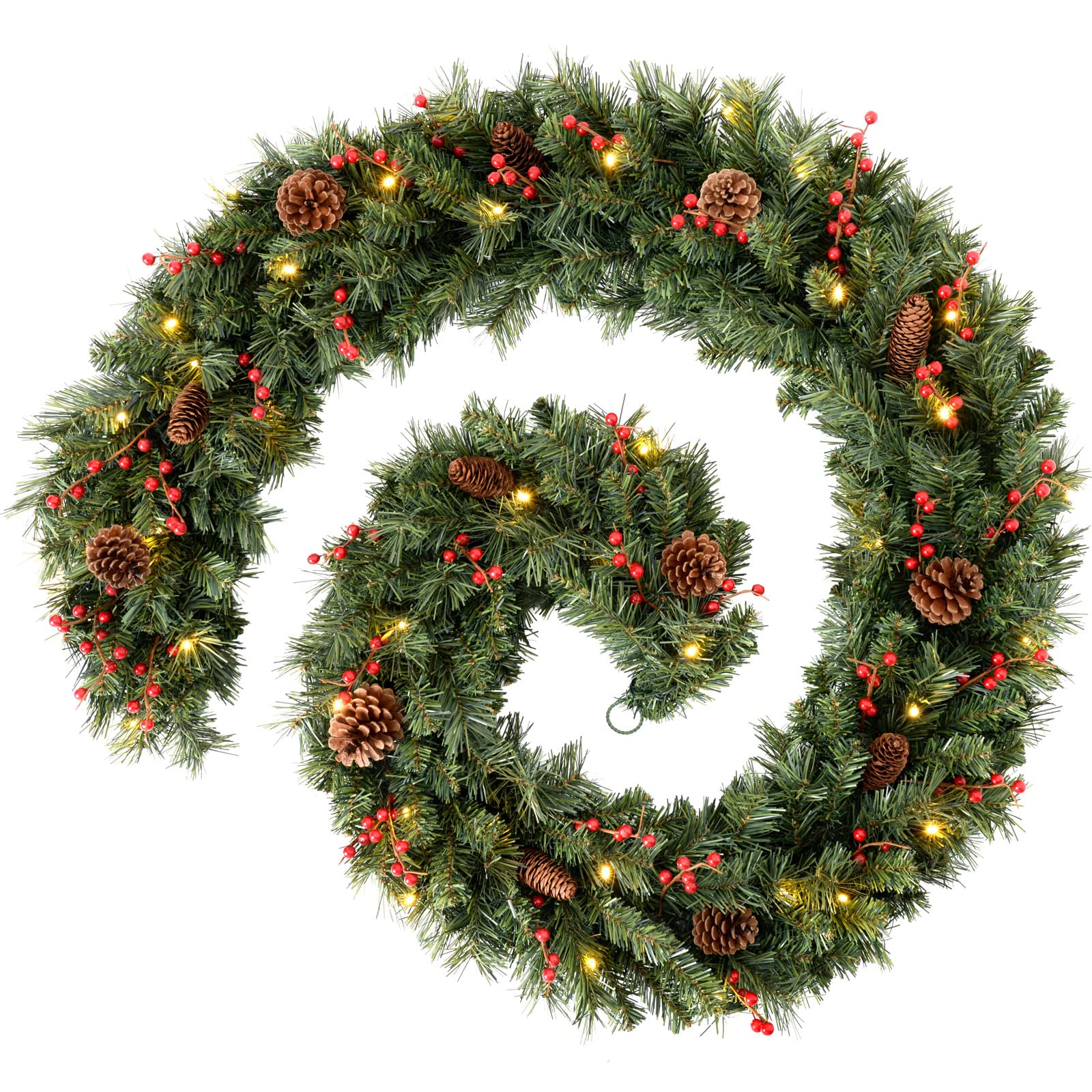 WeRChristmas Extra Thick Pre-Lit Multi-Function Garland with 80 Warm LED Lights, Plain, 9 feet